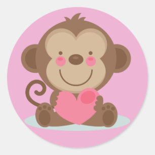 Adesivo Redondo Macaco-Dia de os namorados animado