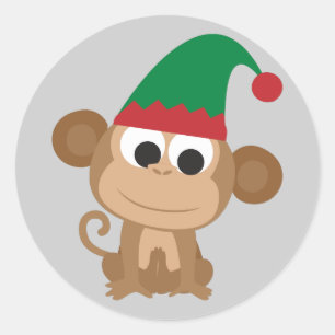 Adesivo Redondo Macaco do duende do Natal