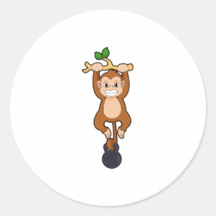 Adesivo Redondo Macaco em Fortalecimento com Dumbbell
