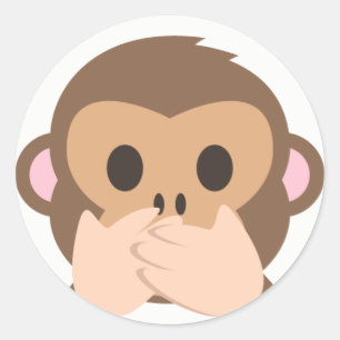 Adesivo Redondo Macaco Emoji do Falar-Nenhum-Mau