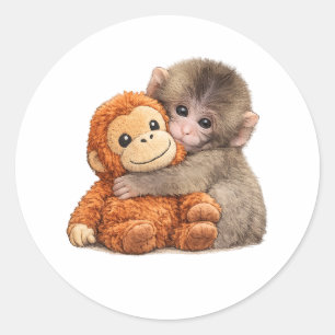 Adesivo Redondo Macaco Engraçado Cartoon Gráfico Animal Macaco 