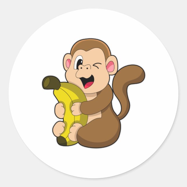 Adesivo Redondo Macaco engraçado com Banana (Frente)