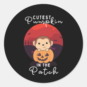 Adesivo Redondo Macaco Feliz Halloween Pumpkin No Patch