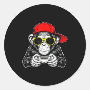 Adesivo Redondo Macaco Gamer Legal Com Controle Vídeo Engraçado de