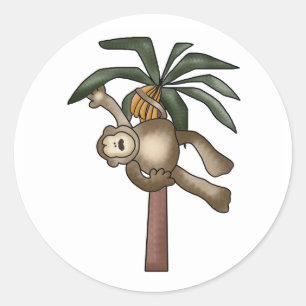 Adesivo Redondo Macaco na árvore de banana