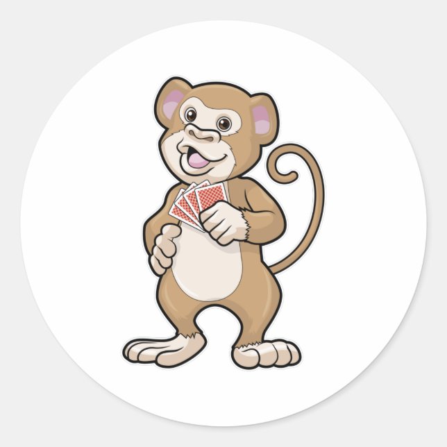 Adesivo Redondo Macaco no Poker com cartões Poker (Frente)