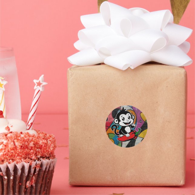 Adesivo Redondo Macaco-pimenta-adesivo (Festa)