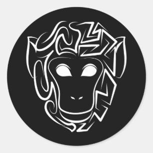 Adesivo Redondo Macaco preto e branco tribal
