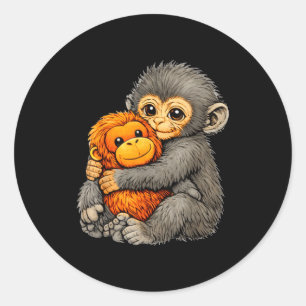 Adesivo Redondo Macaco punching divertido fofo bebê animal abraçan