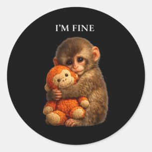 Adesivo Redondo Macaco punchy bebê fofo animal engraçado