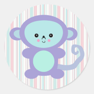 Adesivo Redondo macaco roxo kawaii
