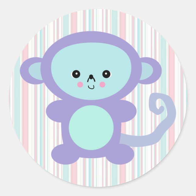 Adesivo Redondo macaco roxo kawaii (Frente)