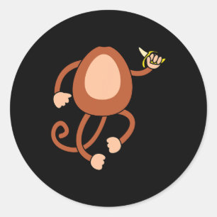 Adesivo Redondo Macaco Segurando Banana Costume Fácil Diversão Hal