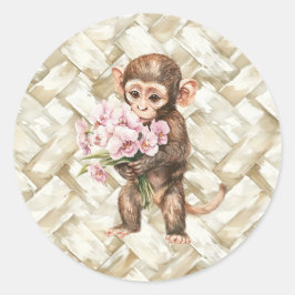 Adesivo Redondo Macaco tropical com orquídeas