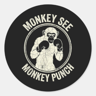 Adesivo Redondo Macaco Vê Macaco Soco Boxe Antigo Gorila