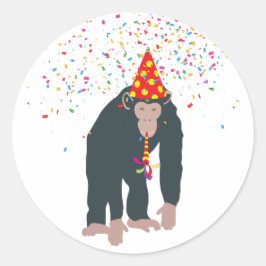 Adesivo Redondo Macacos-chimpanzé festejando animais com festa