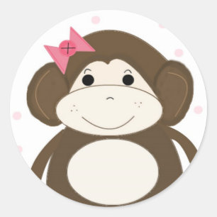 Adesivo Redondo Macaquinho com Laço de Cabelo Rosa