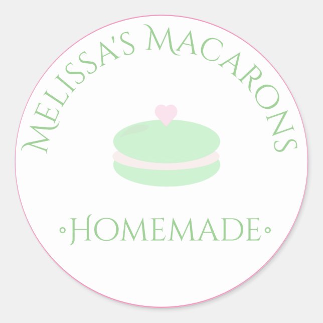 Adesivo Redondo Macaron Heart Logo Stickers Homemade Bakery (Frente)