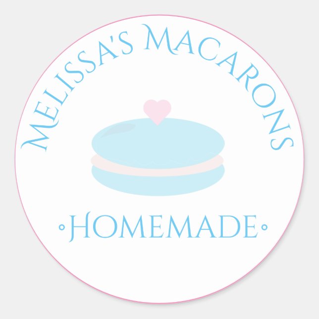 Adesivo Redondo Macaron Heart Logo Stickers Homemade Bakery (Frente)