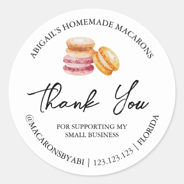 Adesivo Redondo Macaron Simples Homemade Obrigado Rótulo (Frente)
