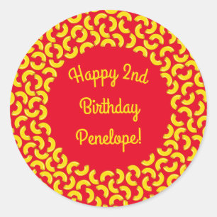 Adesivo Redondo Macaroni, primeiro aniversario do Mac e Queijo