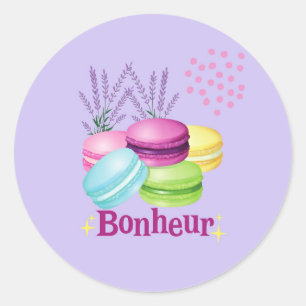 Adesivo Redondo Macarons Felicidade Bonheur