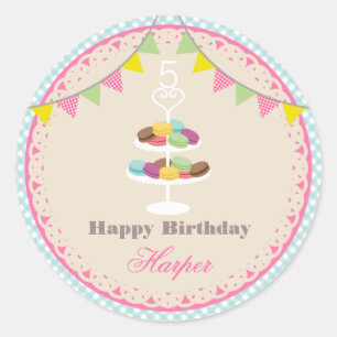 Adesivo Redondo Macarons franceses Festa de aniversário Blue Gingh