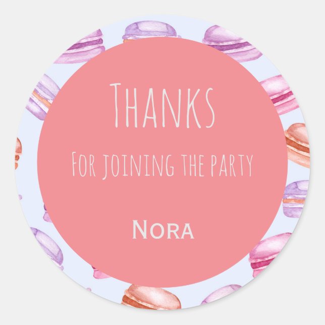 Adesivo Redondo Macaroons obrigados crianças festas a favor (Frente)