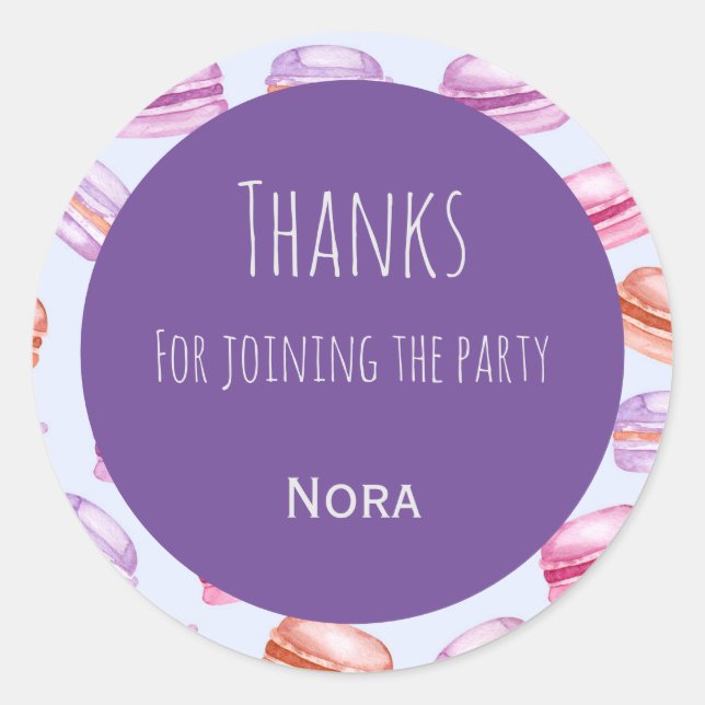 Adesivo Redondo Macaroons obrigados crianças festas a favor (Frente)