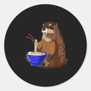 Adesivo Redondo Macarrão Japonês Kawaii Ramen Bowl Funny Groundhog