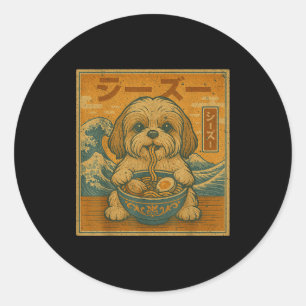 Adesivo Redondo Macarrão Japonês Ramen Kawaii Engraçado Shih Tzu C