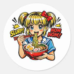 Adesivo Redondo Macarrão Ramen Garota Anime Slurp Nom