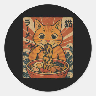 Adesivo Redondo Macarrão Ramen Gato Laranja Anime Japonês Kawaii G