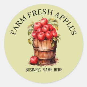 Adesivo Redondo Maçãs frescas de fazenda branca adicionam texto