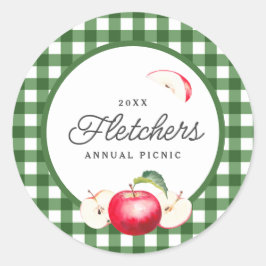 Adesivo Redondo Maçãs Vermelhas e Gingham Verde Personalizado