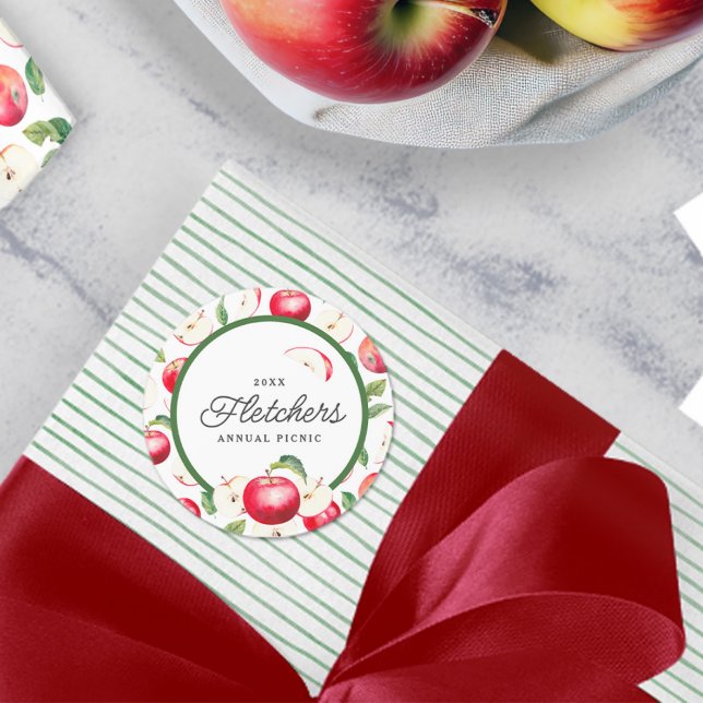 Adesivo Redondo Maçãs Vermelhas Personalizadas Botânicas (Criador carregado)