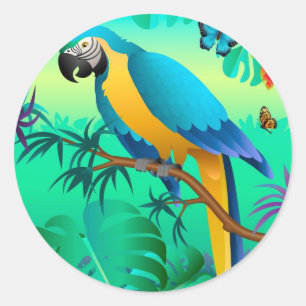 Adesivo Redondo macaw do azul e do ouro no Amazon