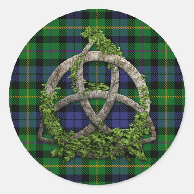 Adesivo Redondo MacBride Tartan E Celtic Trinity Knot (Frente)