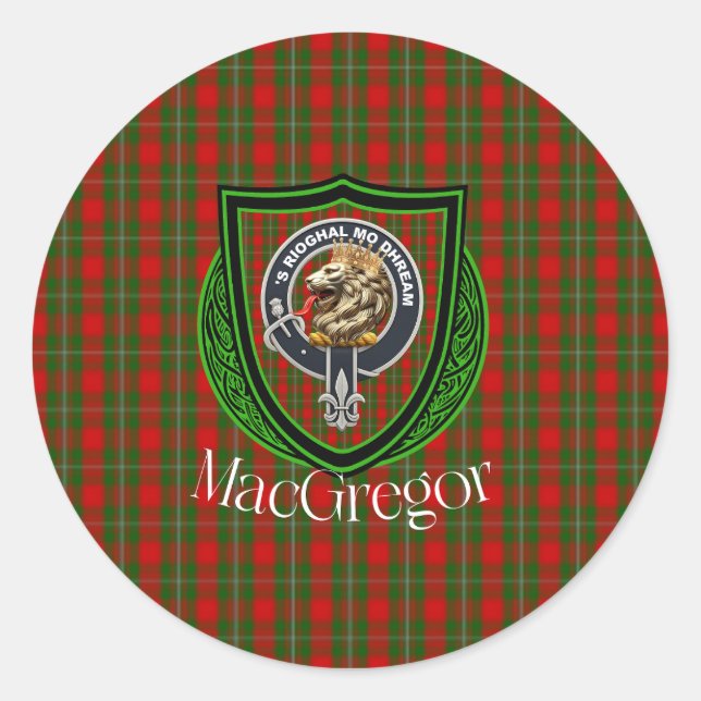 Adesivo Redondo MacGregor Scottish Clan Tartan & Crest (Frente)