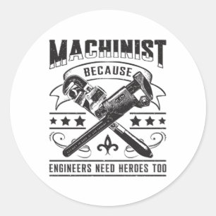 Adesivo Redondo Machinista CNC Machinist Trabalho de Máquina Engra