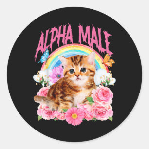 Adesivo Redondo Macho Alfa Gato Engraçado Gatito Floral Arco-íris