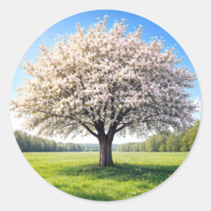 Adesivo Redondo Macieira na Primavera em Flor