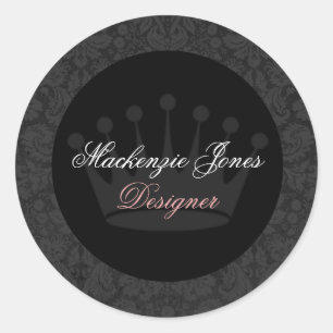 Adesivo Redondo Mackenzie Black Damask Chic Round Sticker
