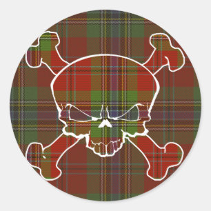 Adesivo Redondo MacLean Tartan Skull Sem Banner