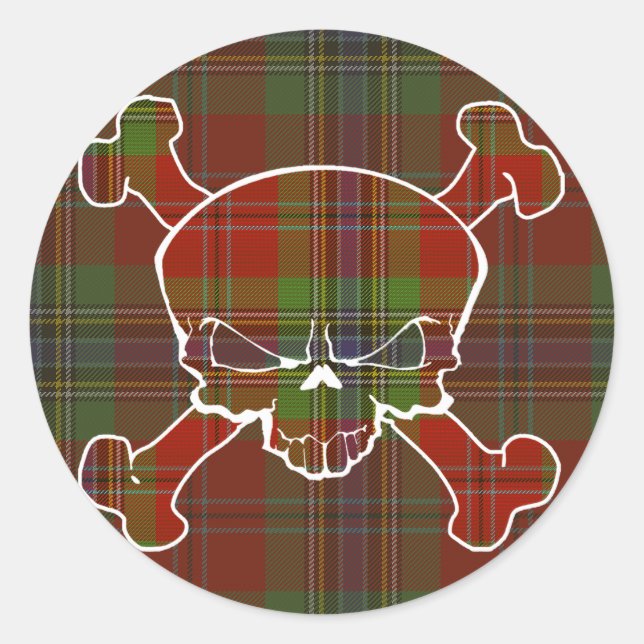 Adesivo Redondo MacLean Tartan Skull Sem Banner (Frente)