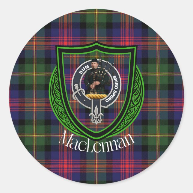 Adesivo Redondo MacLennan Scottish Clan Tartan & Crest (Frente)