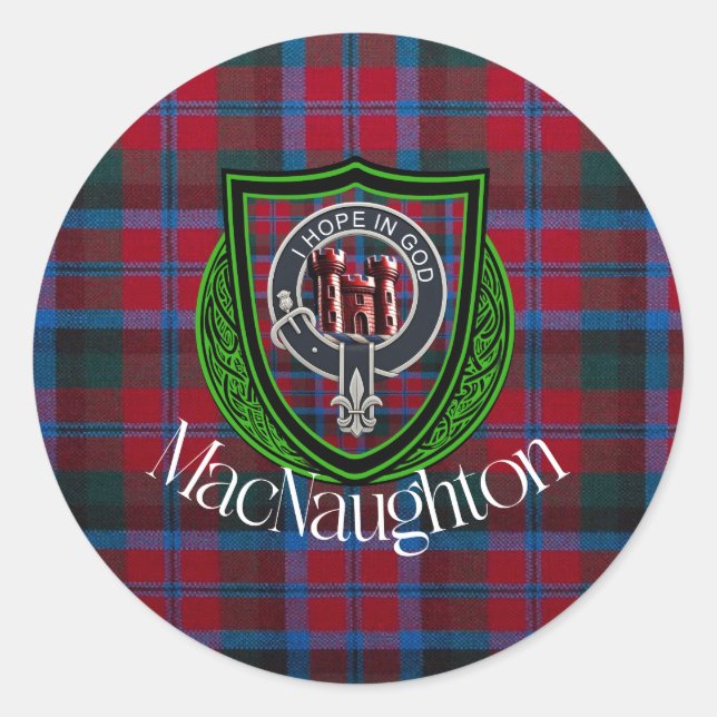 Adesivo Redondo MacNaughton Scottish Clan Tartan & Crest (Frente)