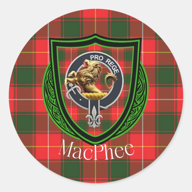Adesivo Redondo MacPhee Scottish Clan Tartan & Crest (Frente)