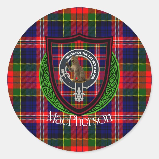 Adesivo Redondo MacPherson Scottish Clan Tartan & Crest (Frente)