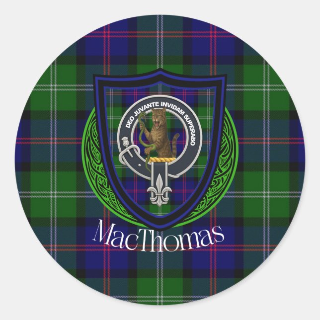 Adesivo Redondo MacThomas Scottish Clan Tartan & Crest (Frente)